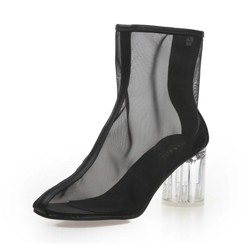 Summer Women Sandals Ankle Boots Sexy Pointed Toe Clear High Heels Shoes Woman Crystal Round Heels Nude Black Sandals Lady Pumps (20)