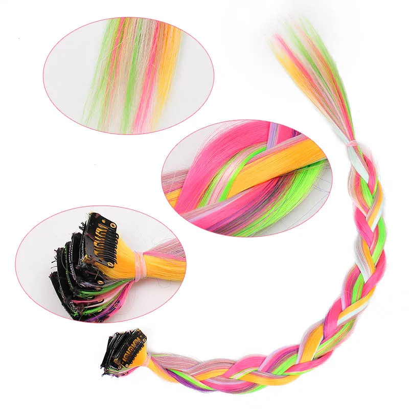 Doris beauty Colored Highlight Synthetic Hair Extensions Clip In One Piece Pink Purple Color Strips 20\