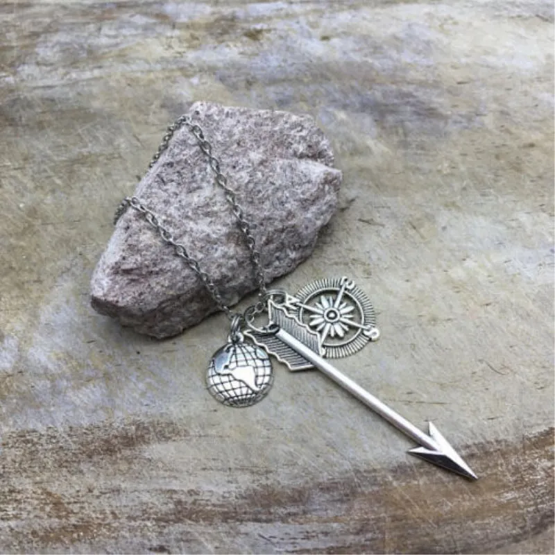 

Wanderlust Gift Traveler Jewelry Necklace Geography Necklace Explorer Necklace