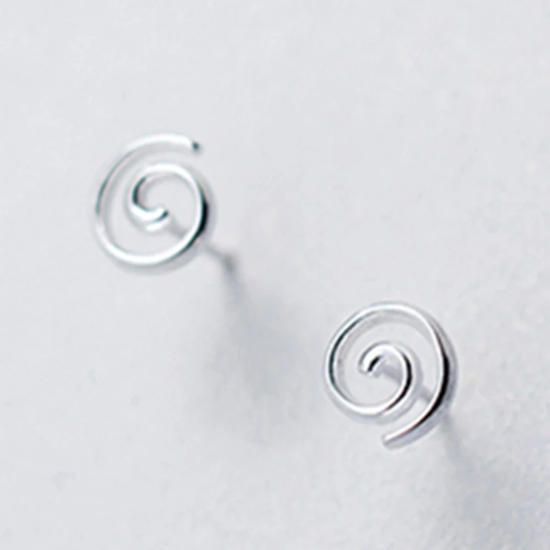 Женские круглые Спиральные серьги гвоздики из 100% стерлингового серебра 925 пробы