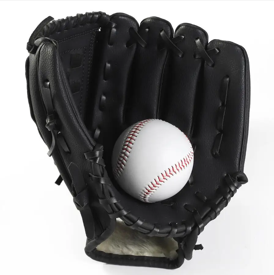 Утолщенные бейсбольные перчатки с инфилдом, Софтбол, перчатки для детей, мужчин, женщин, подростков, полный спортивный костюм для взрослых - Цвет: Черный