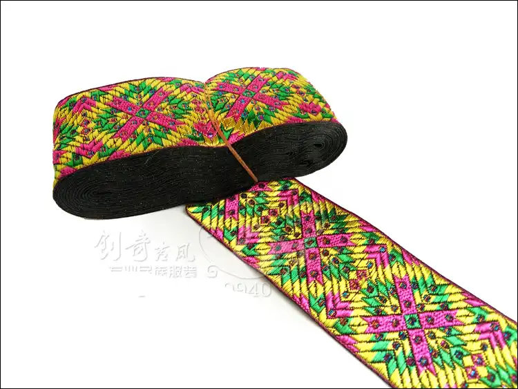 2 5CMx8Meter High quality luxury Colored flowers webbing National wind embroidery lace Polyester Woven Ribbon DIY Accessories 5