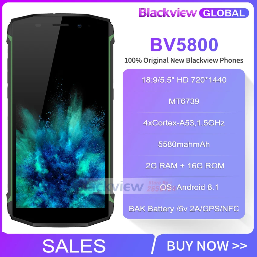 Blackview Bv5800 IP68 водонепроницаемый аккумулятор 5580 мАч с большой батареей 4G 18:9
