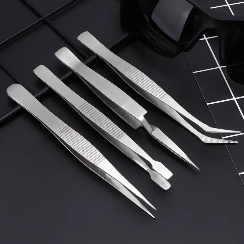 

4 Pcs/set Precision Stainless Steel Tweezers Set For Beauty Nail Art Handmade Jewelry Making Crafts Picking Tools