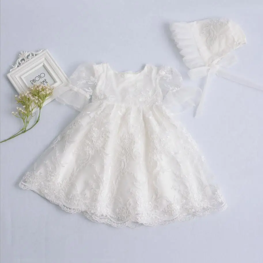 2PCs per Set Baby Girl Baptism Dress White Infant Girl Christening Long ...