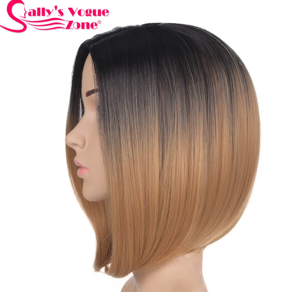 Sallyhair High Temperature Synthetic Ombre Color Short Straight Bob Wigs American African For Black Women (5)