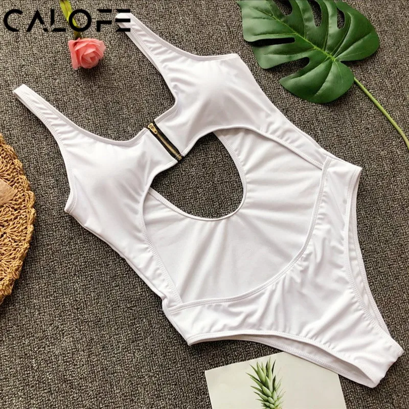 Zipper Front one piece swimsuit 2018 High Cut red Backless Bikini