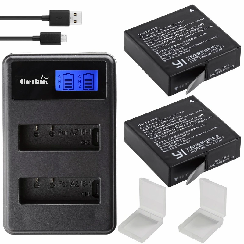 Goedkoop Originele Voor Xiaomi YI 4 k Batterij AZ16 1 USB LCD Dual Charger Actie Camera 2 4 k + Lite Accessoires 1400 mah Oplaadbare Batterij