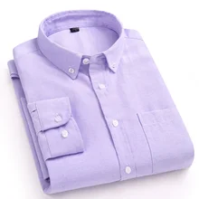 Сплошной цвет фиолетовый Non-iron Oxford мужские деловые официальные сорочки с длинным рукавом Кнопка-вниз воротник Умные повседневные мужские рубашки