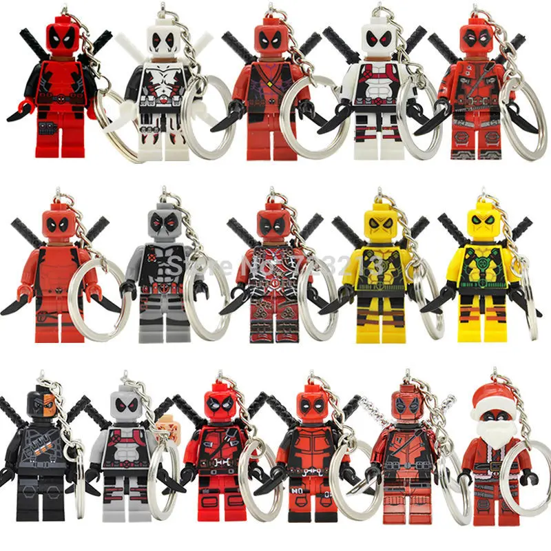 

Single Sale Deadpool Figure Super Hero Keychain Keys Custom Ring Keychains DIY Handmade Key Ring Building Blocks Toys