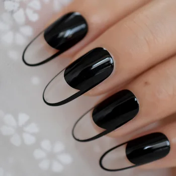 

Spirit Clear French Style Fake Nails Black UV Polish Cover Shiny Long Oval False Nails Artificial Fingernails with Gluetabs 24