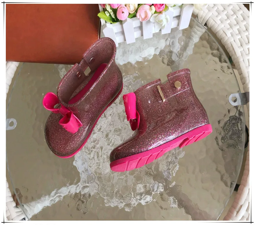 Mini Melissa/резиновые сапоги; сандалии для девочек; обувь; милая обувь; сезон лето-осень-зима; теплые модные ботинки для малышей; нескользящая водонепроницаемая обувь