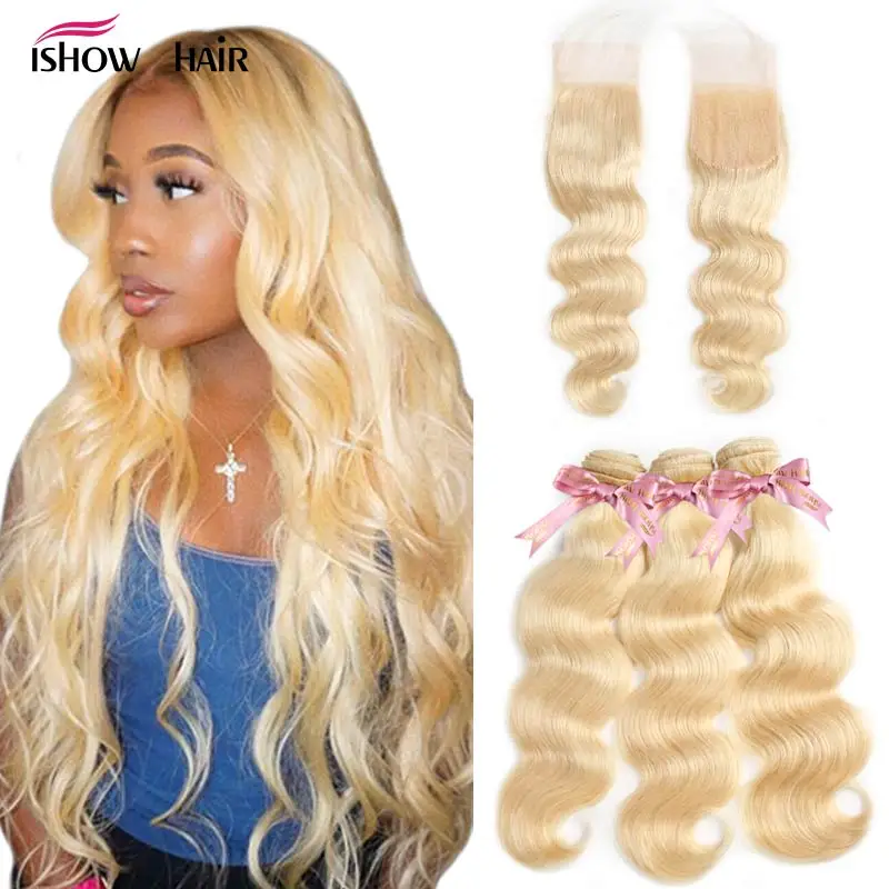 

613 Bundles With Closure Blonde Body Wave Bundles with Closure Ishow Brazillian Human Hair Bundles with Closure Remy Hair