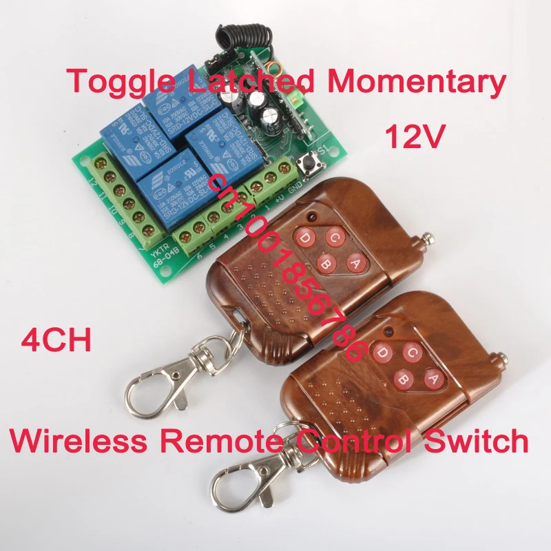 

200M 4CH 4Relay 12V wireless remote control switch system1 receiver&2transmitter Momentary/Toggle/Latched/Toggle&Momentary
