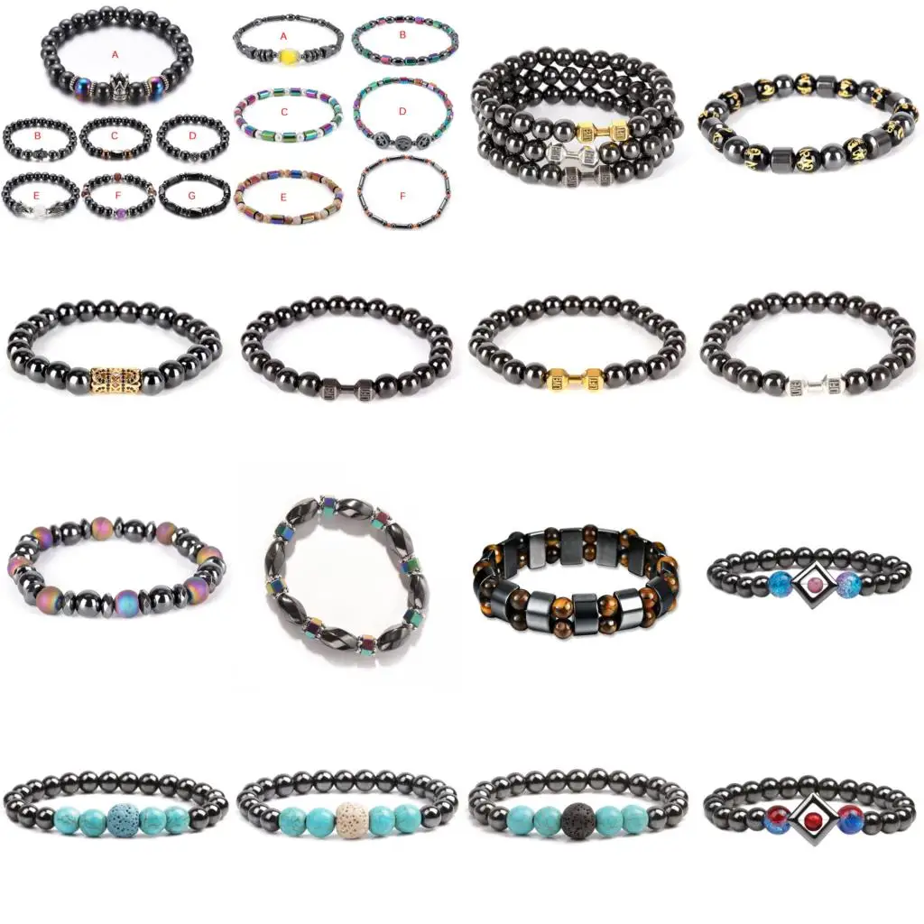 

1PCS Magnetic Therapy Bracelet Weight Loss Round Black Stone Bracelet Health Care Magnetic Hematite Stretch Ring For Men Women