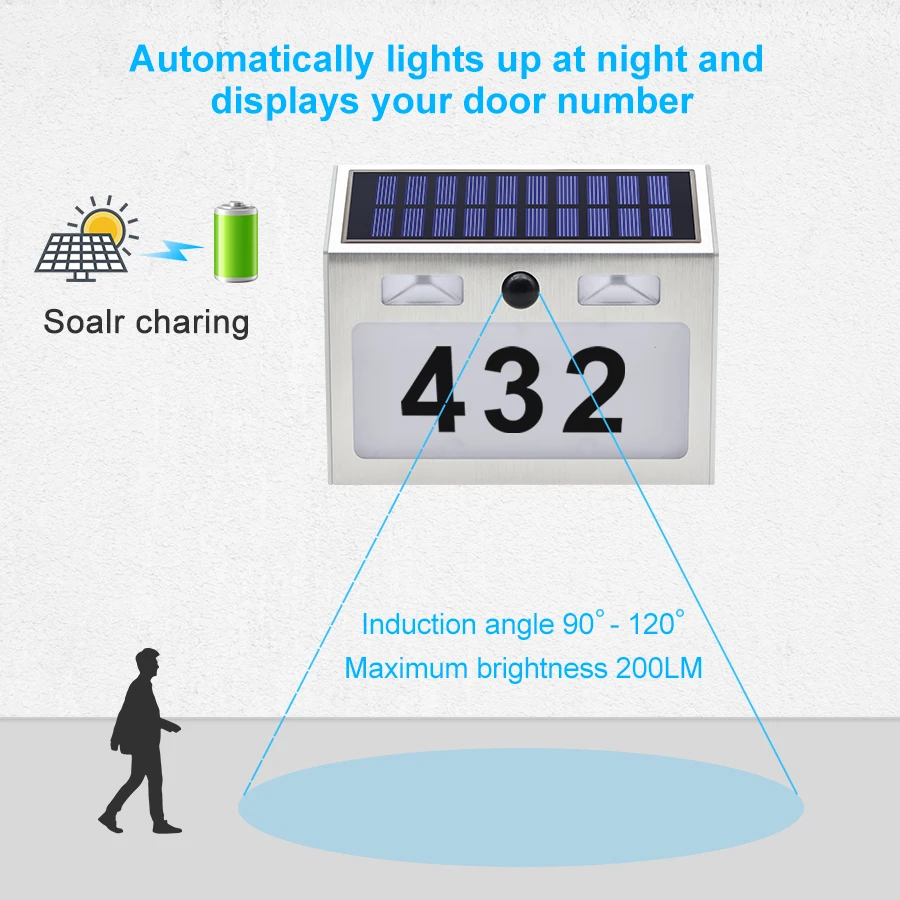 Солнечный дом номер лампы адресные Номера для домов с датчиком движения светильник Открытый водонепроницаемый, настенное крепление для двери забор почтовый ящик