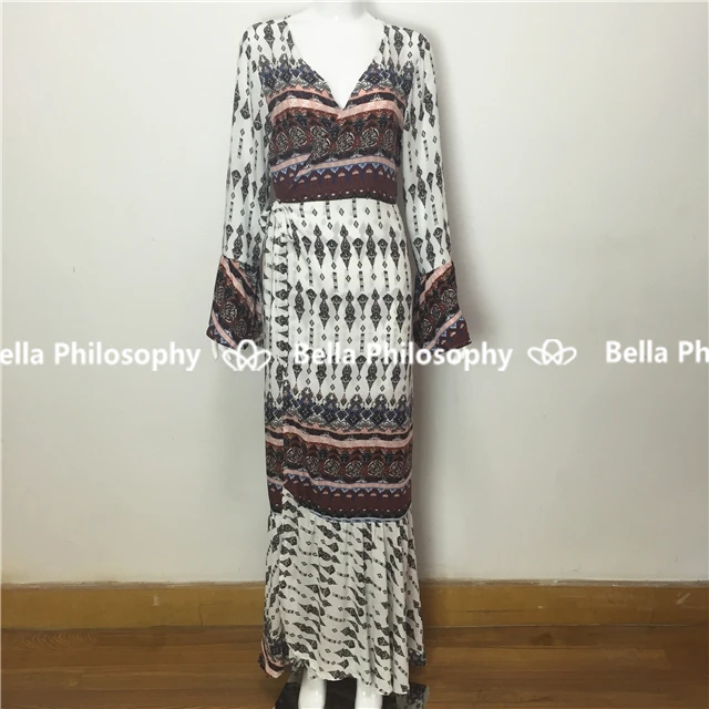 Женское платье с запахом Bella Philosophy длинное пляжное длинным рукавом и