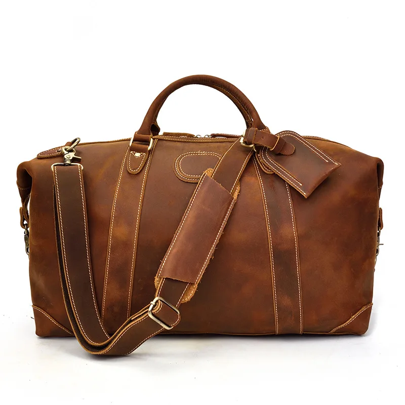 

LAPOE Men Thick Crazy horse leather travel bag 20" Cow leather duffel travel bag vintage genuine leather luggage tote messenger
