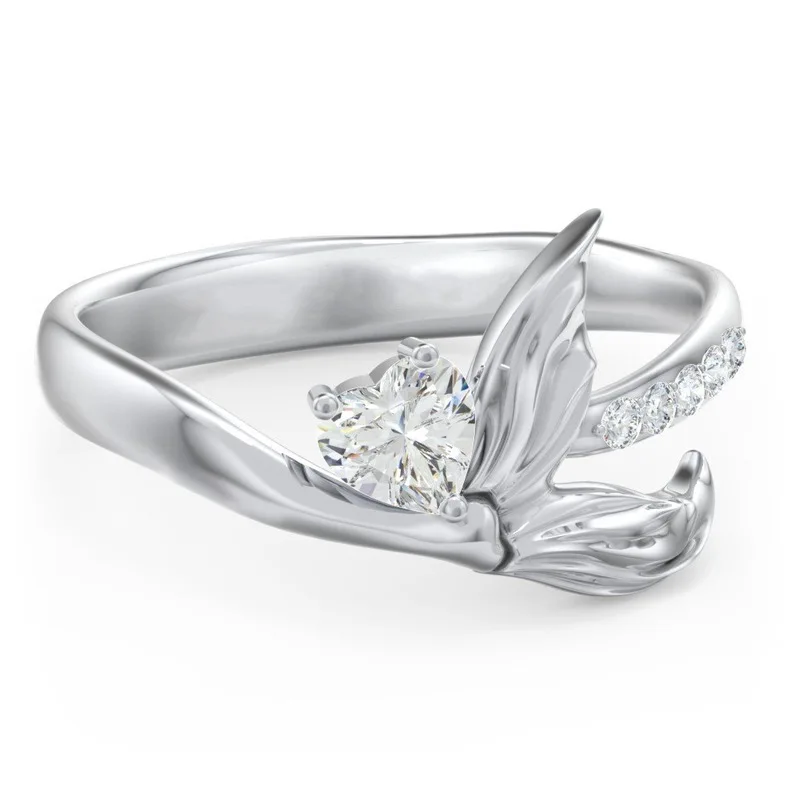 

Heart Zircon Creative mermaid tail Finger rings for women birthday present for friends Girls Cocktail party jewelry 2019