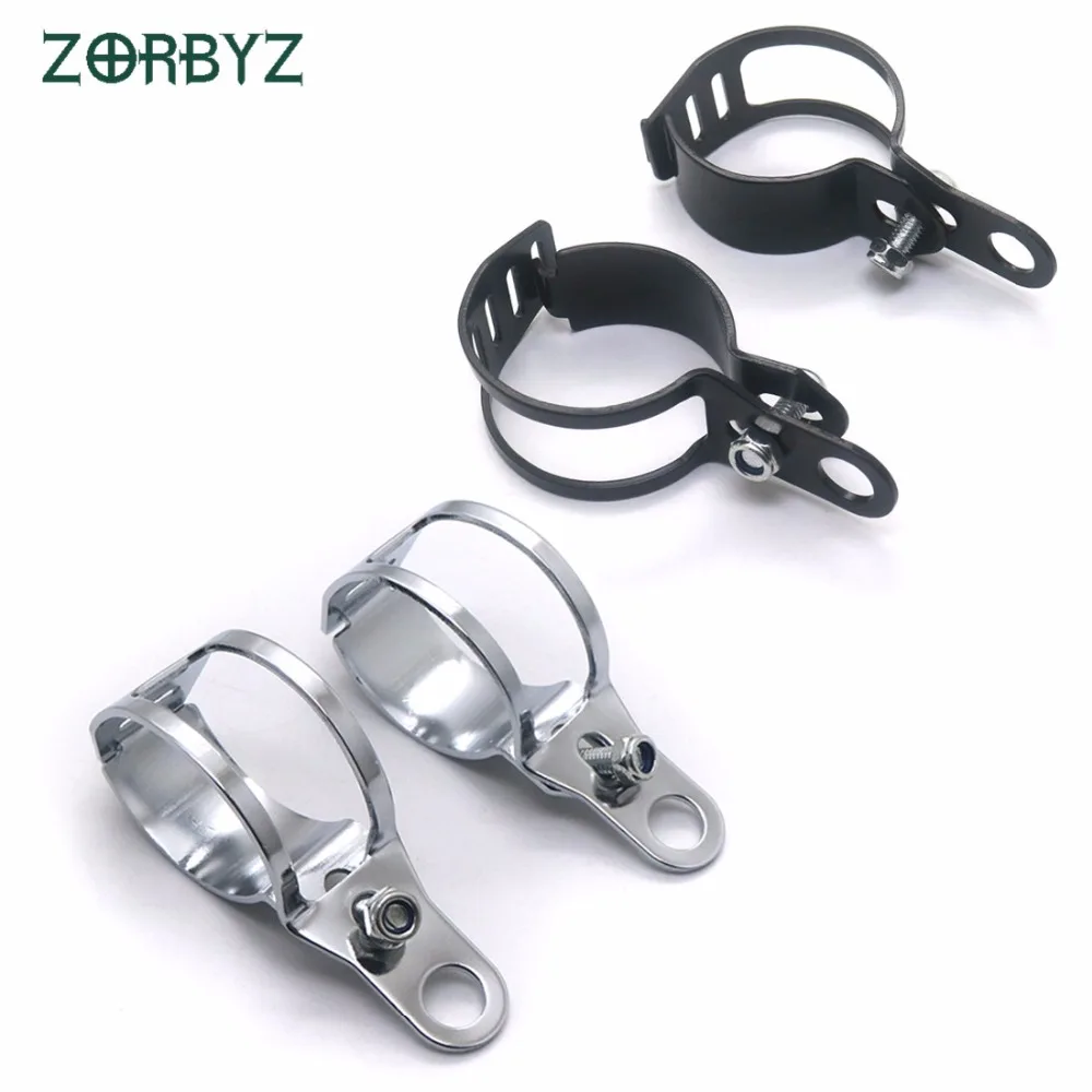 

ZORBYZ Universal Motorcycle Black/Chrome Aluminum Front Turn Signal Light Brackets 41-51mm Fork Mount Clamp