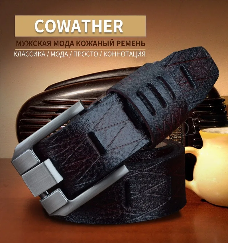 COWATHER Качество Корова Подлинная Роскошная кожа мужские ремни для мужчин ремень мужской пряжкой большой размер 100-130 см 3,8 ширина QSK001