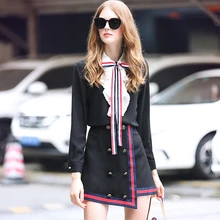 Two Piece Set Women Skirt Sets Outfits For Women 2018 Brand Runway Designers High Quality mini short shirt chiffon Skirt And Top