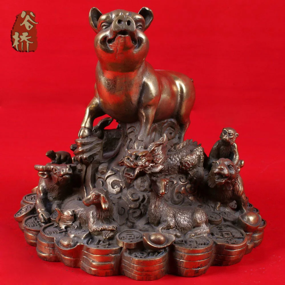 

Bronze sculpture, copper zodiac pig crafts decoration lucky pig copper pig home accessories handmade bronze sculpture,