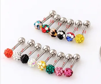 

Crystal Gem Ear Stud Bone Shambhala 3mm ball stud earrings mix colorful 316L Stainless Steel Wholesale TRAGUS HELIX PIERCING CZ