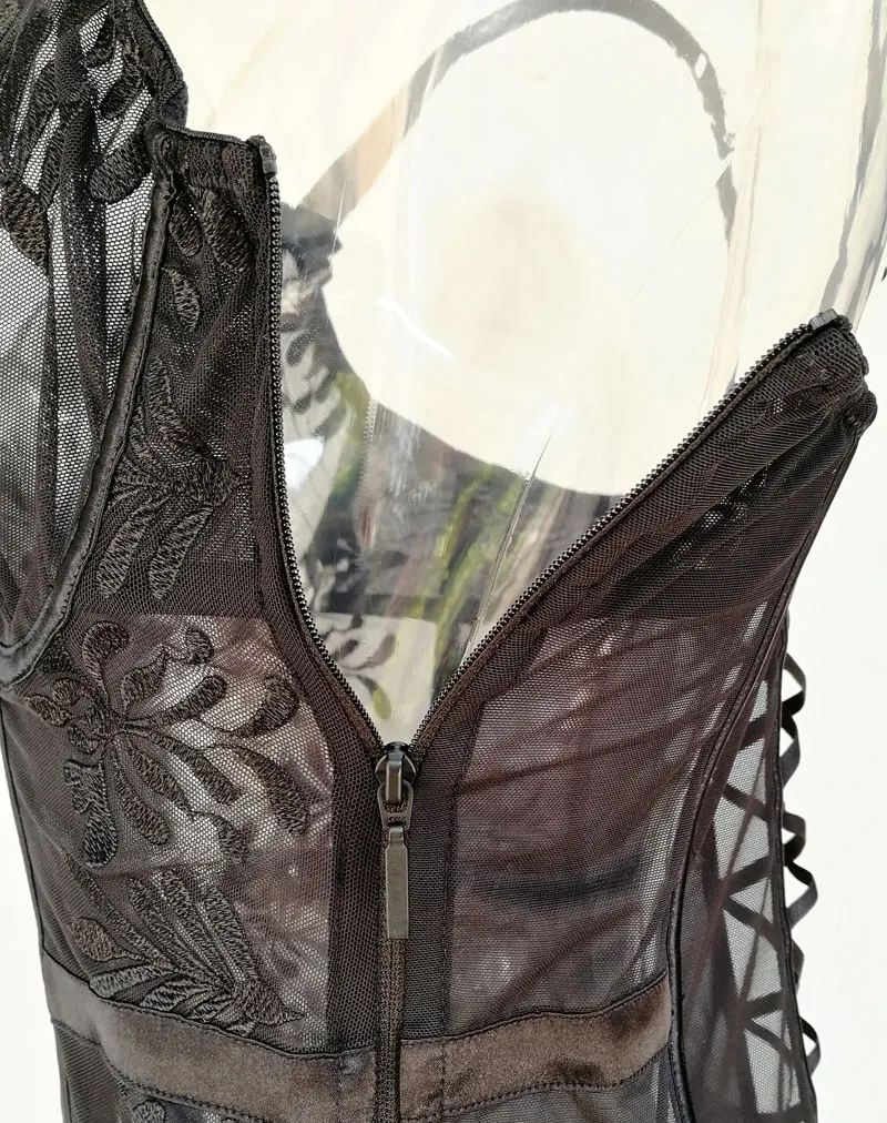 Черный женский корсет с вышивкой и бантиком, Женский корсет с ремнями, съемный ремень, металлические зажимы, нижнее белье, SH004