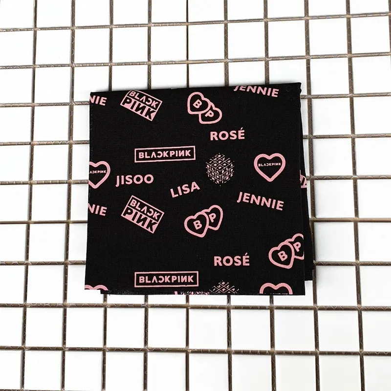 Kpop Черный Розовый Дженни Лиза Роза JISOO Подпись хлопковый шарф хип-хоп повязка на голову спортивная повязка для волос полотенце для рук 55*55 см