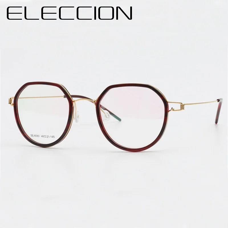 

ELECCION Ultralight Titanium Korean Round Glasses Frame Women 2018 New Myopia Eyeglasses Optical Frames Men Screwless Eyewear