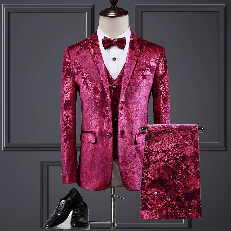 Мужские костюмы красного золота(куртка+ жилет+ брюки) Vetement Homme костюмы костюм для жениха плюс размер 4xl вечерние костюмы для ночного клуба Slim Fit костюм для мужчин