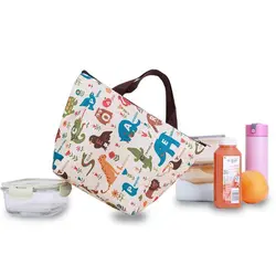 Для женщин функциональные сумки обед животных фламинго портативный из парусины в полоску Термоизолированный Еда Пикник детская