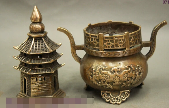 

S0657 7 Tibet Tibetan Buddhism Tample Bronze Pagoda Shape Statue Incense Burner Censer