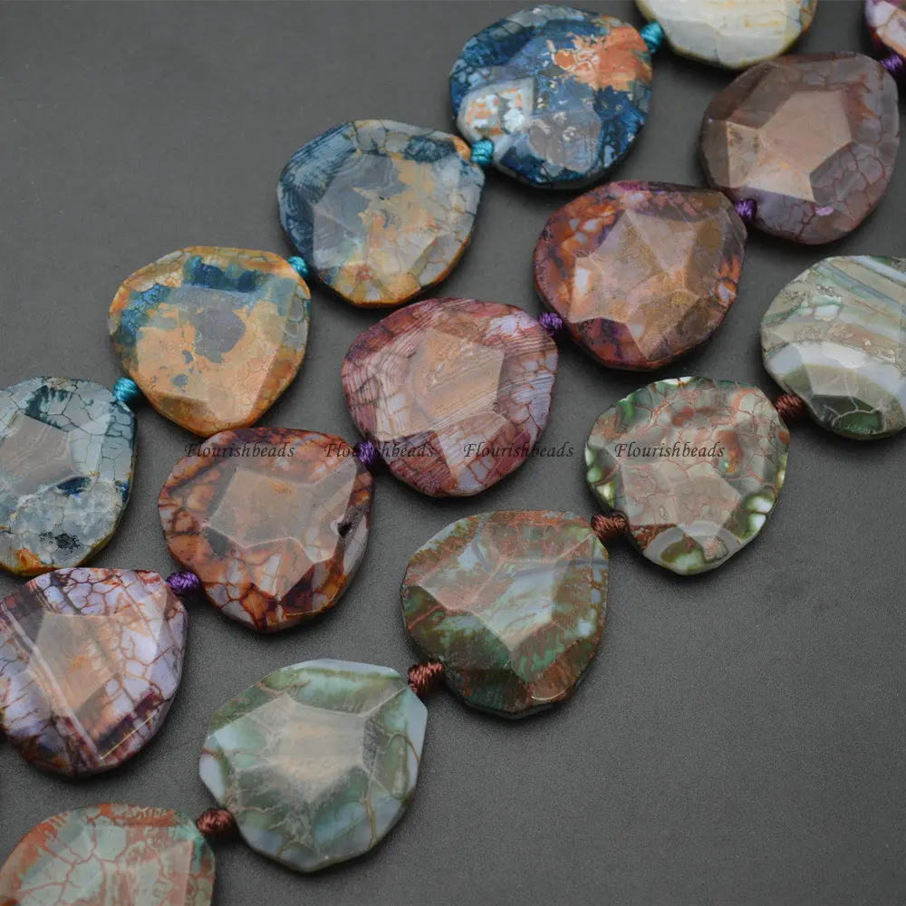

1 Strand Surface Cutting Natural Dragon Veins Ocean Agate Slab Irregular Triangle Shape Stone Loose Beads