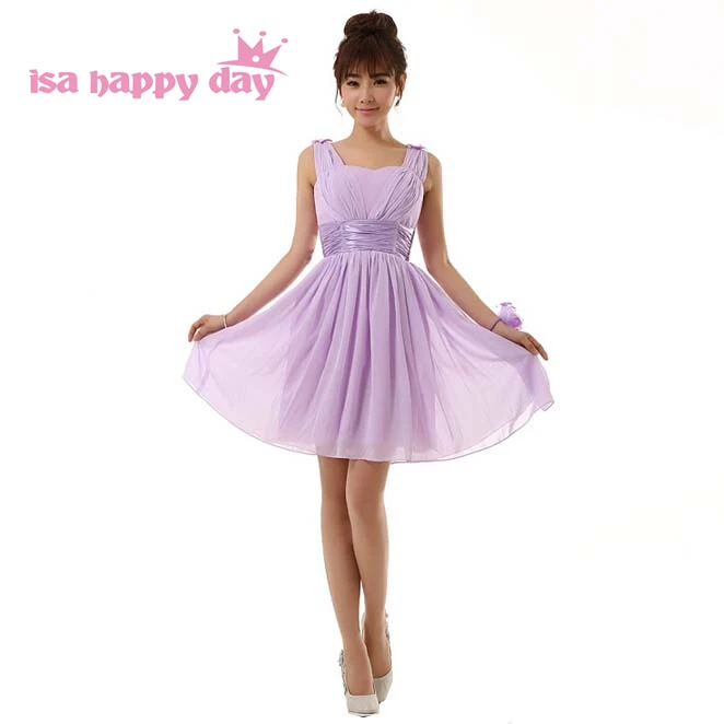 

robe de soiree lilac bridesmaid dresses chiffon short sleeveless v-neck made party elegant women dress light purple H2698