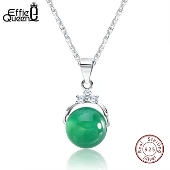 

Effie Queen 925 Sterling Silver Necklace Pendants Jewelry For Women With Luxury Big Green Crystal Stone Accessories BN01
