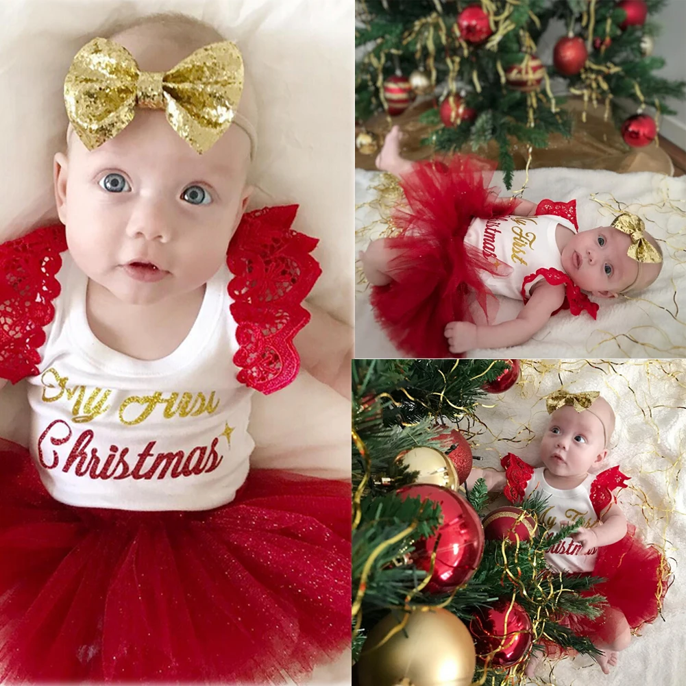 Платье для маленьких девочек My First Christmas, одежда для малышей, новогодний вечерние костюм, праздничное кружевное платье-пачка принцессы, фатиновое платье для малышей