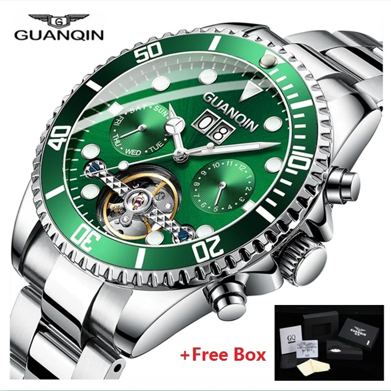 

GUANQIN automatic watch mens mechanical Skeleton Tourbillon Luxury Waterproof Watch Stainless Steel Men Clock relogio masculino