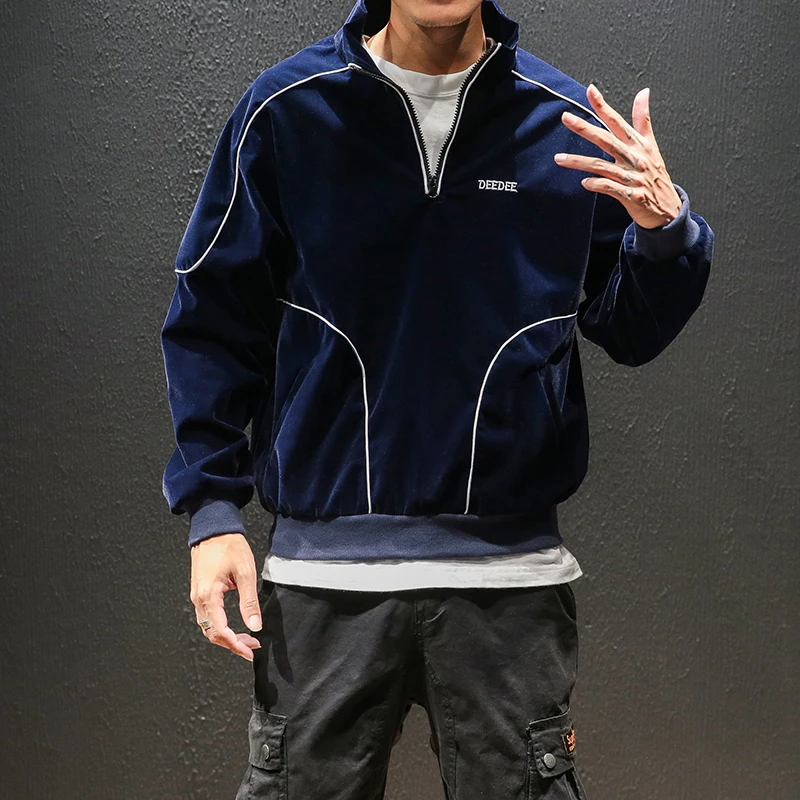 Autumn Winter New Men High Streetwear Hip Hop Pullover Velvet Jacket Male Fashion Casual Long Sleeve Hoodie Coat