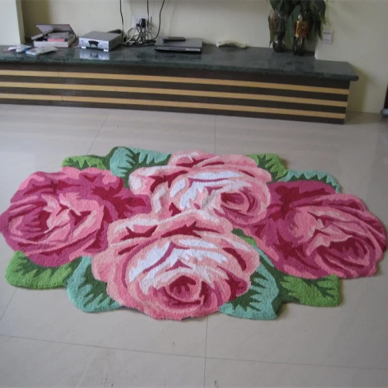 

Free shipping handmade 4 rose art rug for bedroom/bedside art carpet romantic rose