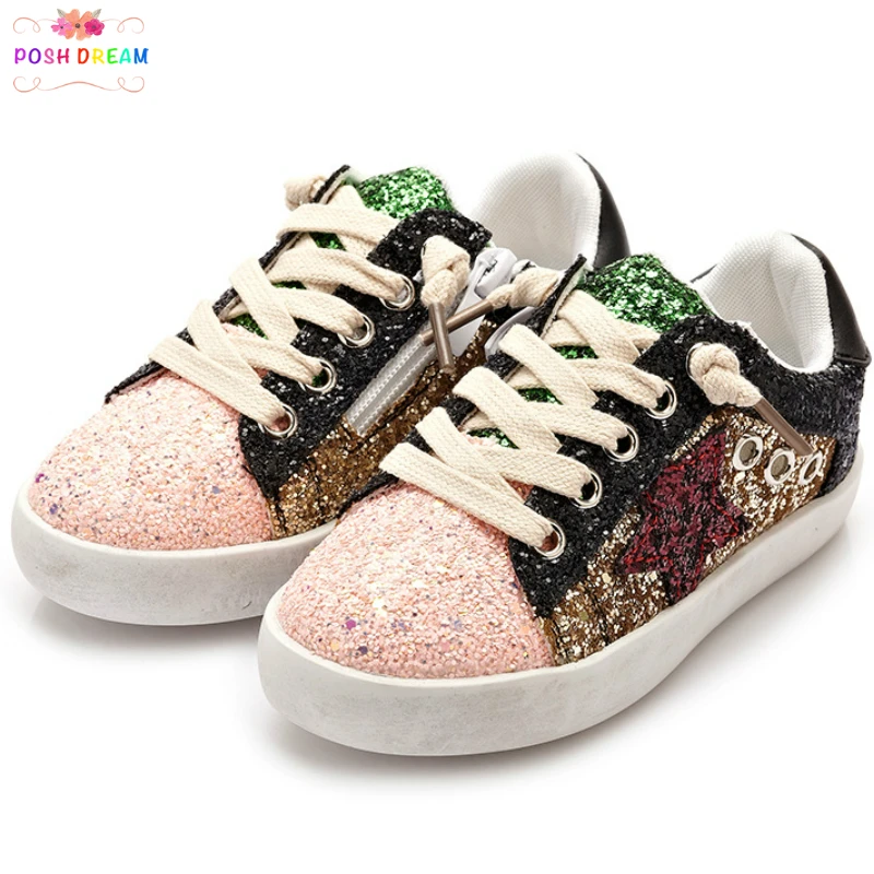 

POSH DREAM Star Sequins Kids Girls Boy Sneaker Shoes Rhinestone Footwear Kids Shoe for Baby Girls Flat Single Shoes Kids Shoes D