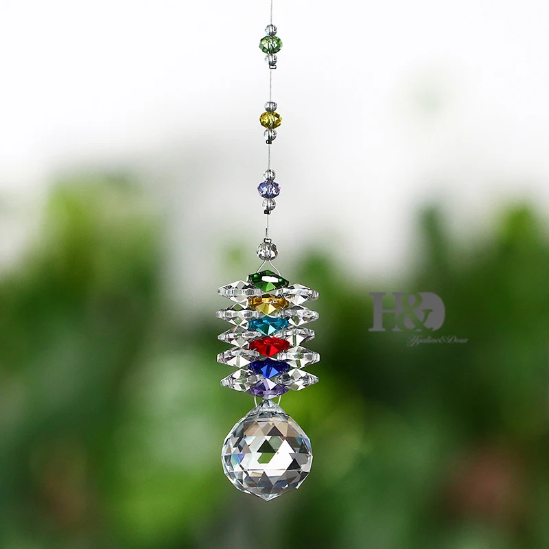 

H&D Hanging Chakra Suncatcher Chandelier Crystals Ball Prisms Fengshui Rainbow Pendant Maker Car Charm