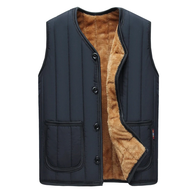 winter velvet Down vest super warm fleece Mens waistcoat without ...