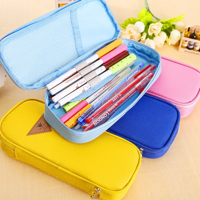 new arrival candy color pencil case big capacity canvas pencil bag