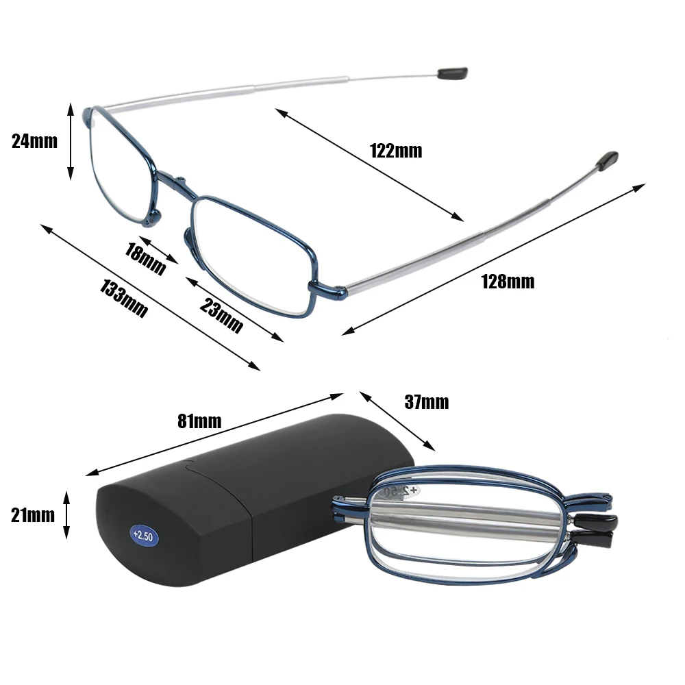 Унисекс портативные складные очки для чтения оправа черный металл вращение полуоправа очки с коробкой Зрения Очки для ухода