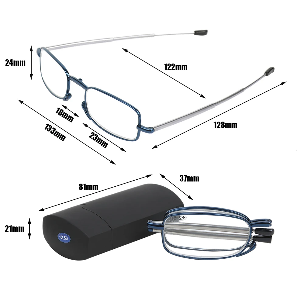 Модные Портативные складные очки унисекс, очки для чтения, оправа с металлическим вращением, полуоправа, очки с коробкой, очки для ухода