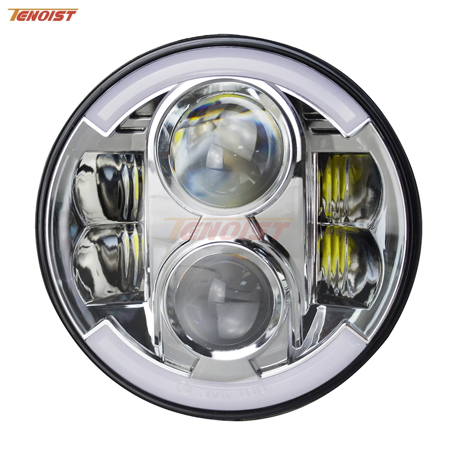 Light Sourcing 7 Inch Universal 80W High Low DRL Turning Silver Base Headlight For Wrangler Defender G55 Harley