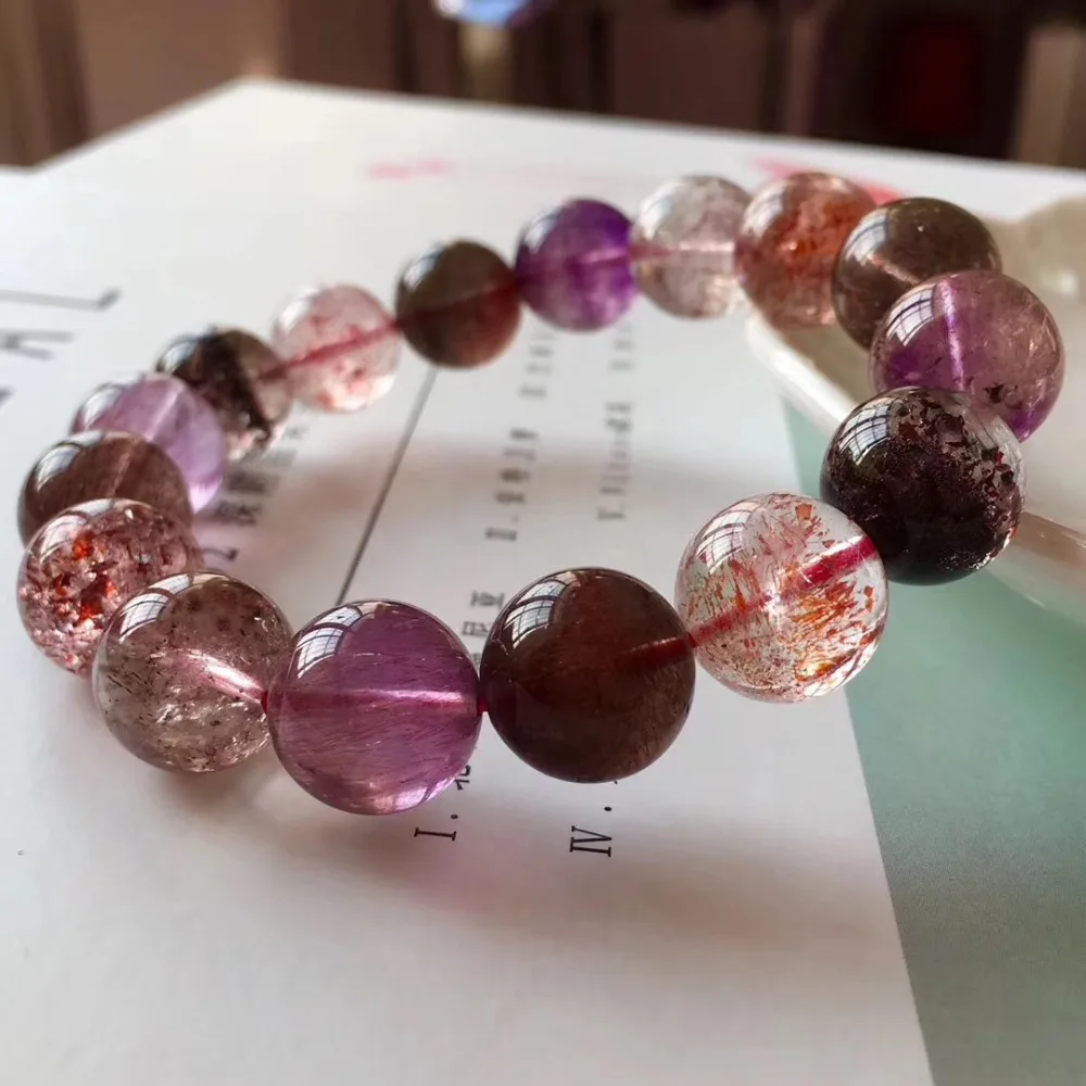 

Genuine Natural 13.5mm Colorful Purple Super 7 Melody Stone Bracelet For Women Gift Crystal Stretch Fashion Bracelet AAAAA