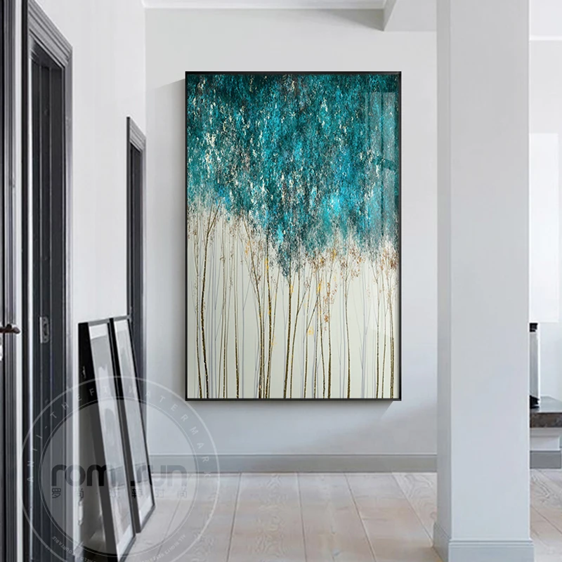 

Abstract Blue Golden Dots Poster and Print Modern Nordic Canvas Painting Creative Cuadro Tree Wall Art Picture for Living Room